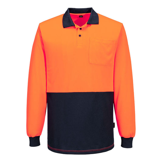 Portwest MP615 Hi-Vis Contrast Polo – Long Sleeve (Orange/Navy)